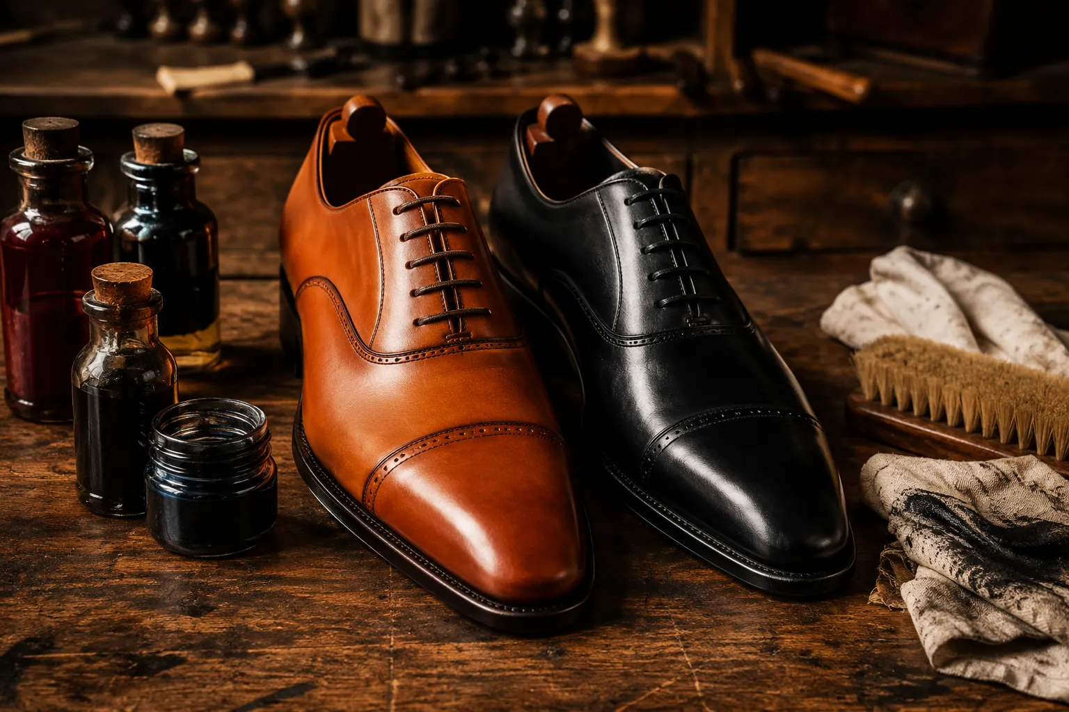 Lederschuhe neu einfärben: Von Hellbraun auf Tiefschwarz