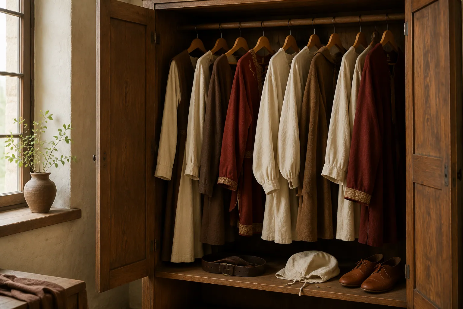 Minimalistischer Kleiderschrank für historische Reenactment-Darsteller